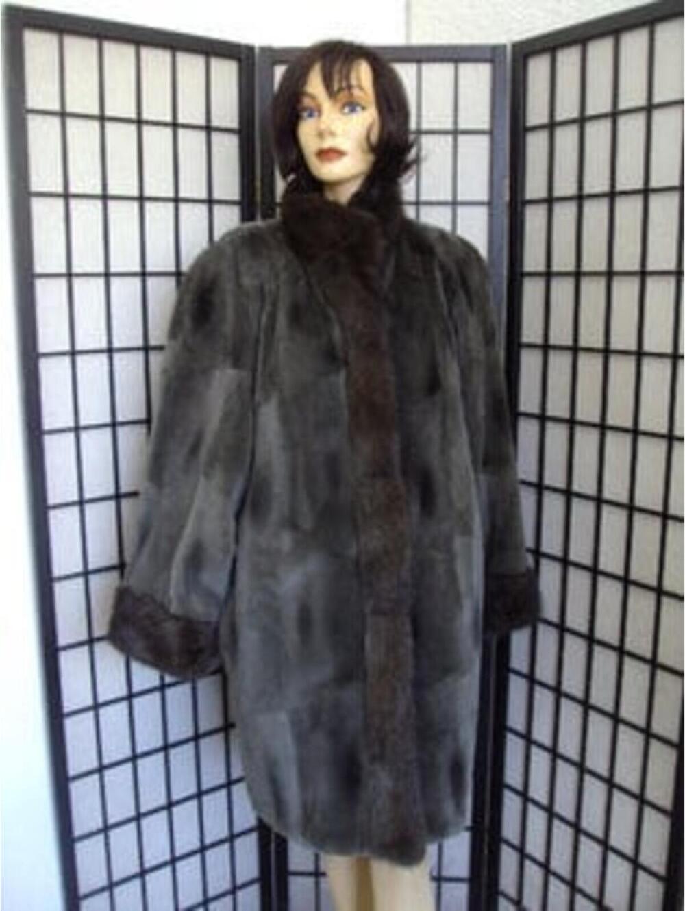 Excellent Green Cloth & Sheared Muskrat Fur Coat Jacket Women Woman Sz18-20 3Xl